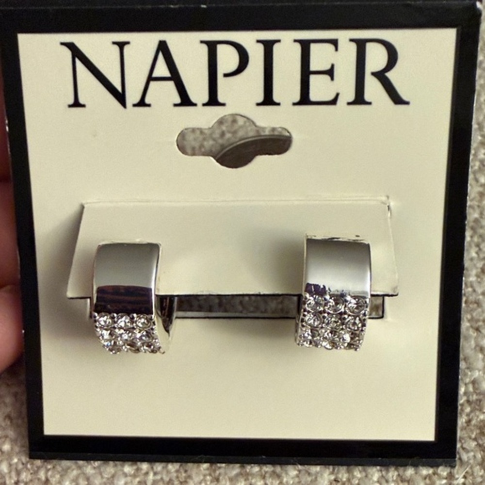 Napier Silver Crystal Hoop Earrings